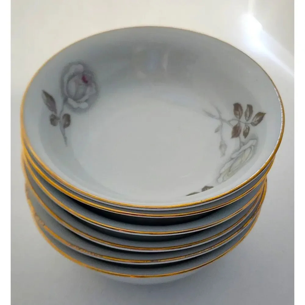 Johann Haviland Bavaria Germany Set/6 Berry Dessert Bowls Floral Rose Gold Trim